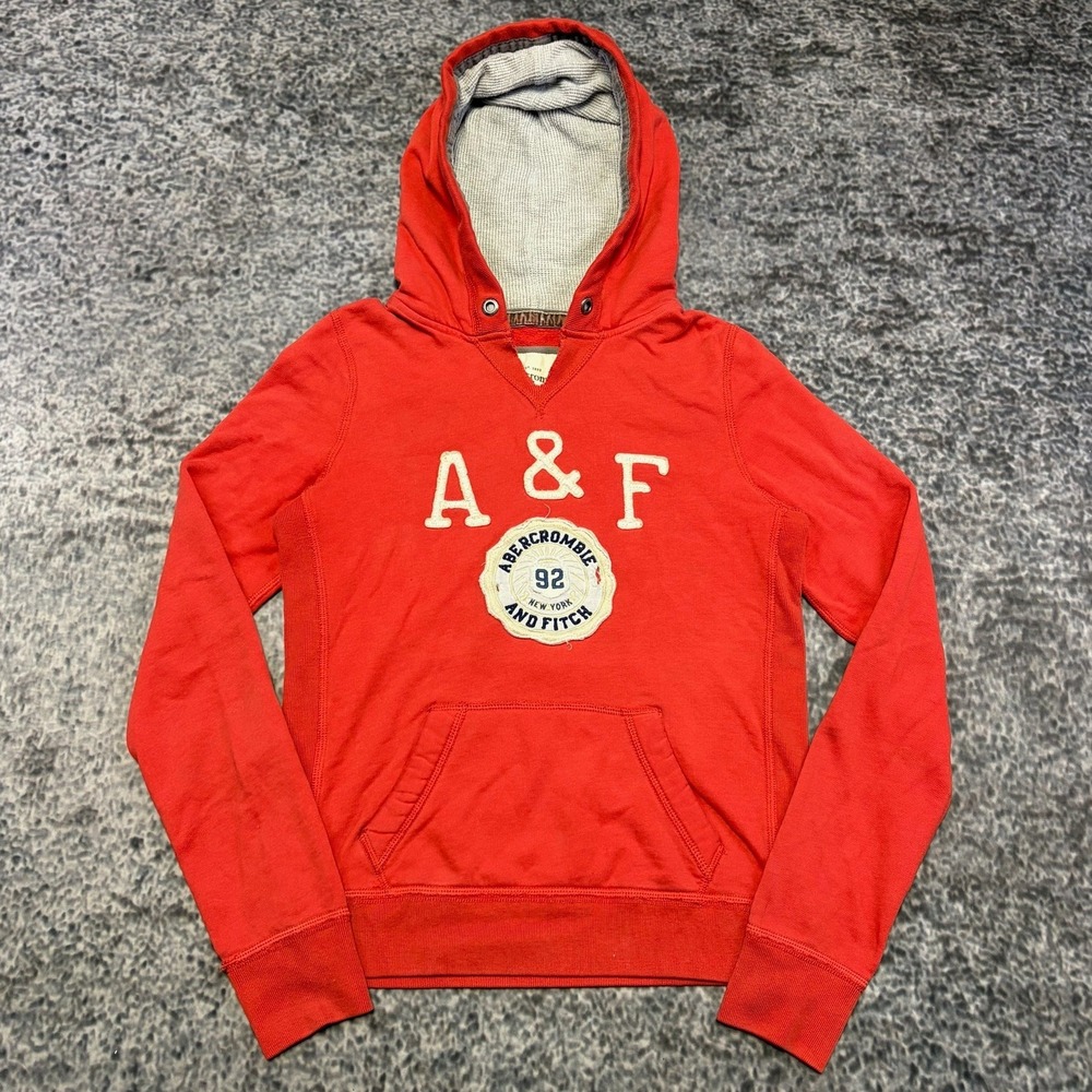 VTG Y2K Abercrombie & Fitch Hoodie Womens Medium Red Preppy Sweatshirt